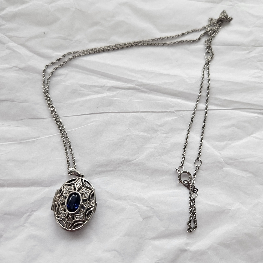 Intricate Silver Necklace Locket With Sapphire